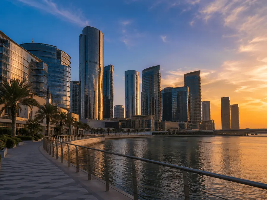 Office towers and streetscape in Al Reem Island, Abu Dhabi