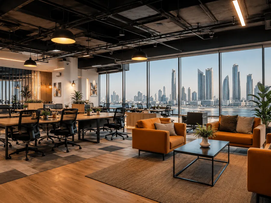 Coworking desks at a shared workspace in Abu Dhabi