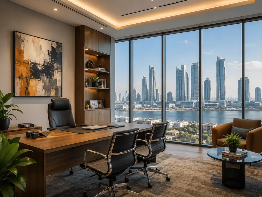 Furnished private office interior in Abu Dhabi